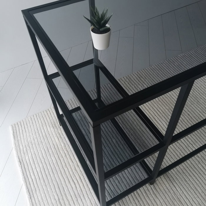 Hanah Home Mesa de Estudio M101F 130x60cm, Cristal Templado y Metal, Diseño Moderno e Industrial